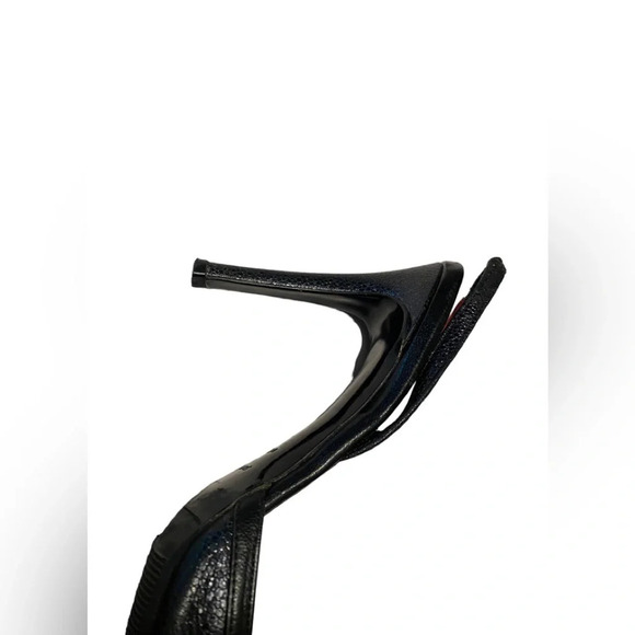 Judith Leiber Black Leather Crystal Ball Embellishments Sling Back Heels - Picture 5 of 10